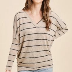 Charlotte Avery Tops V-neck Striped Dolman Sweater