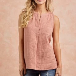 Doe & Rae Split Neck Collar Blouse - Navy