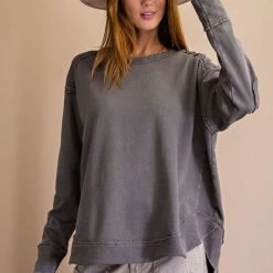 Easel Tops Washed Terry Knit Pull Over