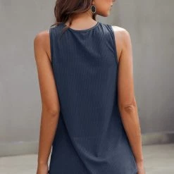 Shiying Fashion Button Detail Ribbed Tank - Light Blue Tops