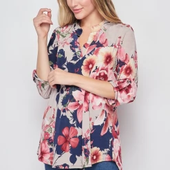 Boutique Simplified Blossoming Soul 3/4 Sleeve Top Tops