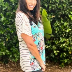 Boutique Simplified All Mixed Up Lace Tunic Top Tops