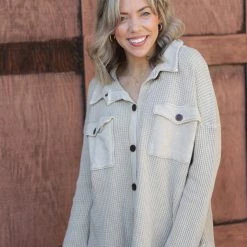 Boutique Simplified Tops Vintage Wash Stone Shacket