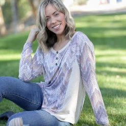 Boutique Simplified Tops Zigs And Zags Long Sleeve Top