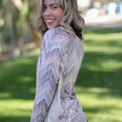 Boutique Simplified Tops Zigs And Zags Long Sleeve Top