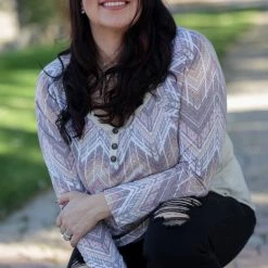 Boutique Simplified Tops Zigs And Zags Long Sleeve Top