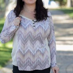 Boutique Simplified Tops Zigs And Zags Long Sleeve Top