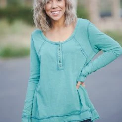 Boutique Simplified Tops Teal Me About It Henley