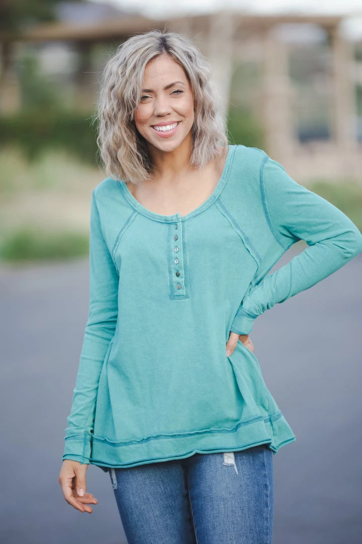 Boutique Simplified Tops Teal Me About It Henley 1 Boutique Simplified Tops Teal Me About It Henley