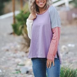 Boutique Simplified Tops Dyed With Spring Color Block Top