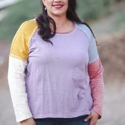 Boutique Simplified Tops Dyed With Spring Color Block Top