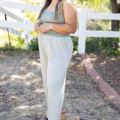 Boutique Simplified Dusty Sage Smocked Jumper