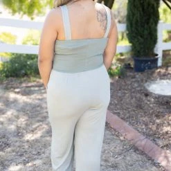 Boutique Simplified Dusty Sage Smocked Jumper