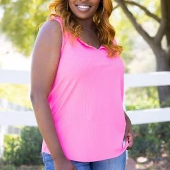 Boutique Simplified Glam Doll Tank In Neon Pink Tops