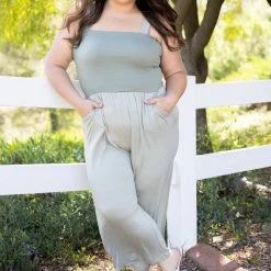 Boutique Simplified Dusty Sage Smocked Jumper