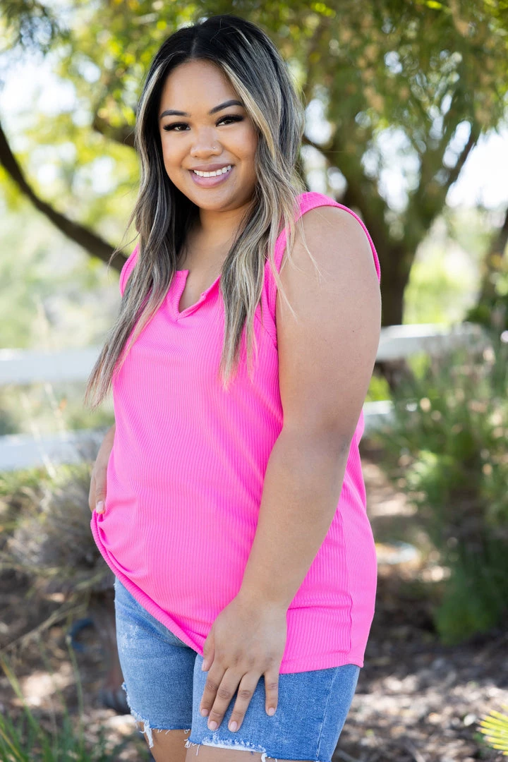 Boutique Simplified Glam Doll Tank In Neon Pink Tops 4 Boutique Simplified Glam Doll Tank In Neon Pink Tops