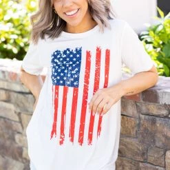 Boutique Simplified Tops Freedom Rings Short Sleeve
