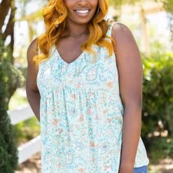 Boutique Simplified Summer Paisley Sleeveless Top Tops