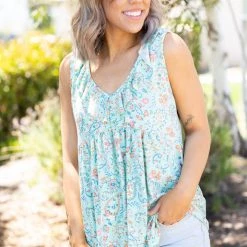 Boutique Simplified Summer Paisley Sleeveless Top Tops