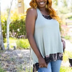 Boutique Simplified Marbled Sage Tank Tunic Tops