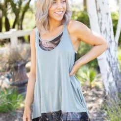 Boutique Simplified Marbled Sage Tank Tunic Tops