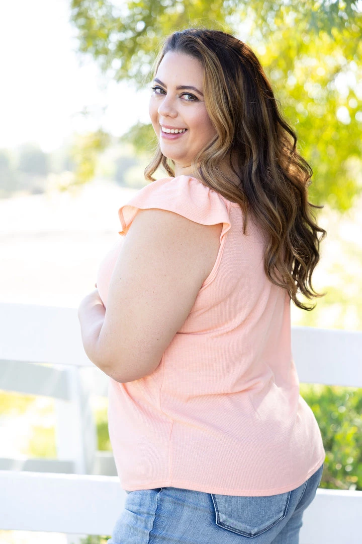 Boutique Simplified Tops Coral Infusion Flutter Sleeve 4 Boutique Simplified Tops Coral Infusion Flutter Sleeve