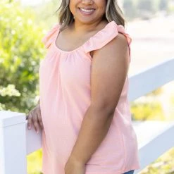 Boutique Simplified Tops Coral Infusion Flutter Sleeve