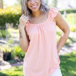 Boutique Simplified Tops Coral Infusion Flutter Sleeve