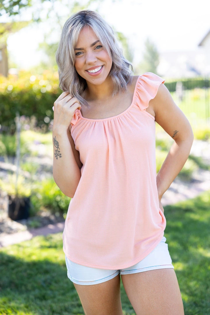 Boutique Simplified Tops Coral Infusion Flutter Sleeve 1 Boutique Simplified Tops Coral Infusion Flutter Sleeve