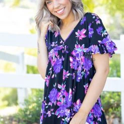 Boutique Simplified Tops Gem Stone Ruffled Babydoll