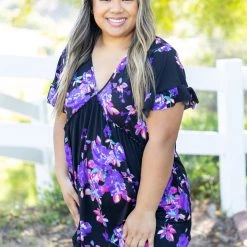 Boutique Simplified Tops Gem Stone Ruffled Babydoll