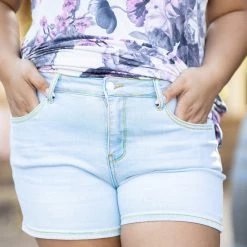 Boutique Simplified Rainbow Stitched Judy Blue Shorts Bottoms