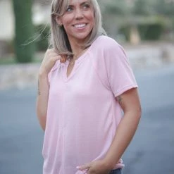 Boutique Simplified Stitched In Pink Short Sleeve Top Tops