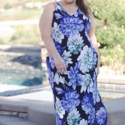Boutique Simplified Navy Floral Maxi Dress Dresses
