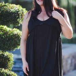 Boutique Simplified Feeling Ruffled Swing Dress - Black Dresses