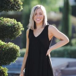 Boutique Simplified Feeling Ruffled Swing Dress - Black Dresses