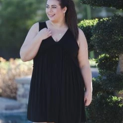 Boutique Simplified Feeling Ruffled Swing Dress - Black Dresses