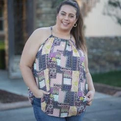 Boutique Simplified Joy With Paisley Halter Top Tops