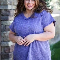 Boutique Simplified Purple Rain Short Sleeve Tops