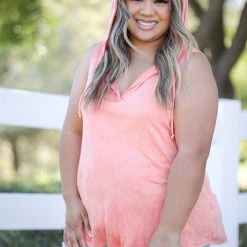 Boutique Simplified Tops Captivating Coral Sleeveless Hoodie