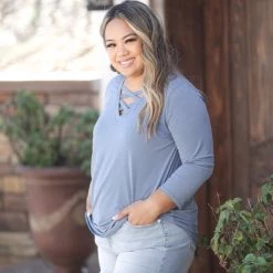 Boutique Simplified Cross My Heart 3/4 Sleeve Tops