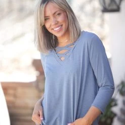 Boutique Simplified Cross My Heart 3/4 Sleeve Tops