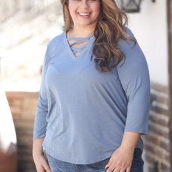 Boutique Simplified Cross My Heart 3/4 Sleeve Tops