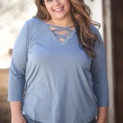 Boutique Simplified Cross My Heart 3/4 Sleeve Tops