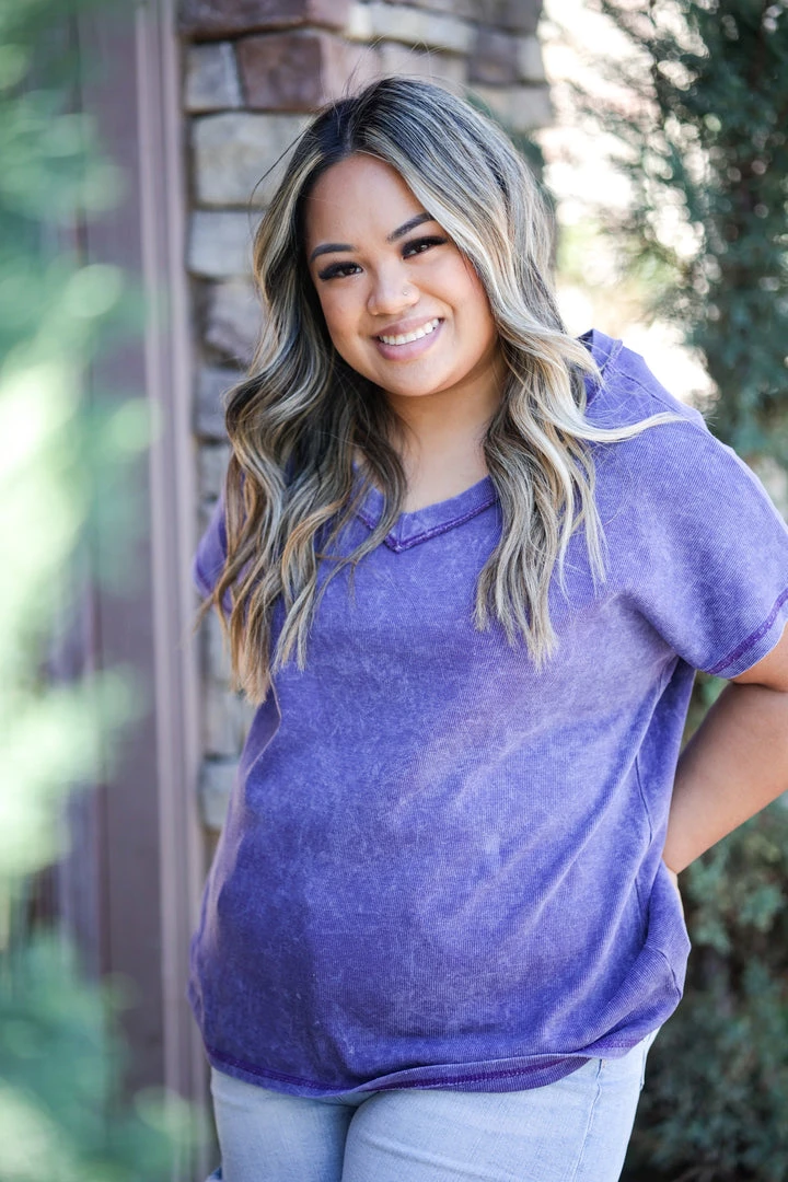 Boutique Simplified Purple Rain Short Sleeve Tops 5 Boutique Simplified Purple Rain Short Sleeve Tops