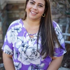 Boutique Simplified Purple Rose Short Sleeve Tops