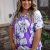 Boutique Simplified Purple Rose Short Sleeve Tops