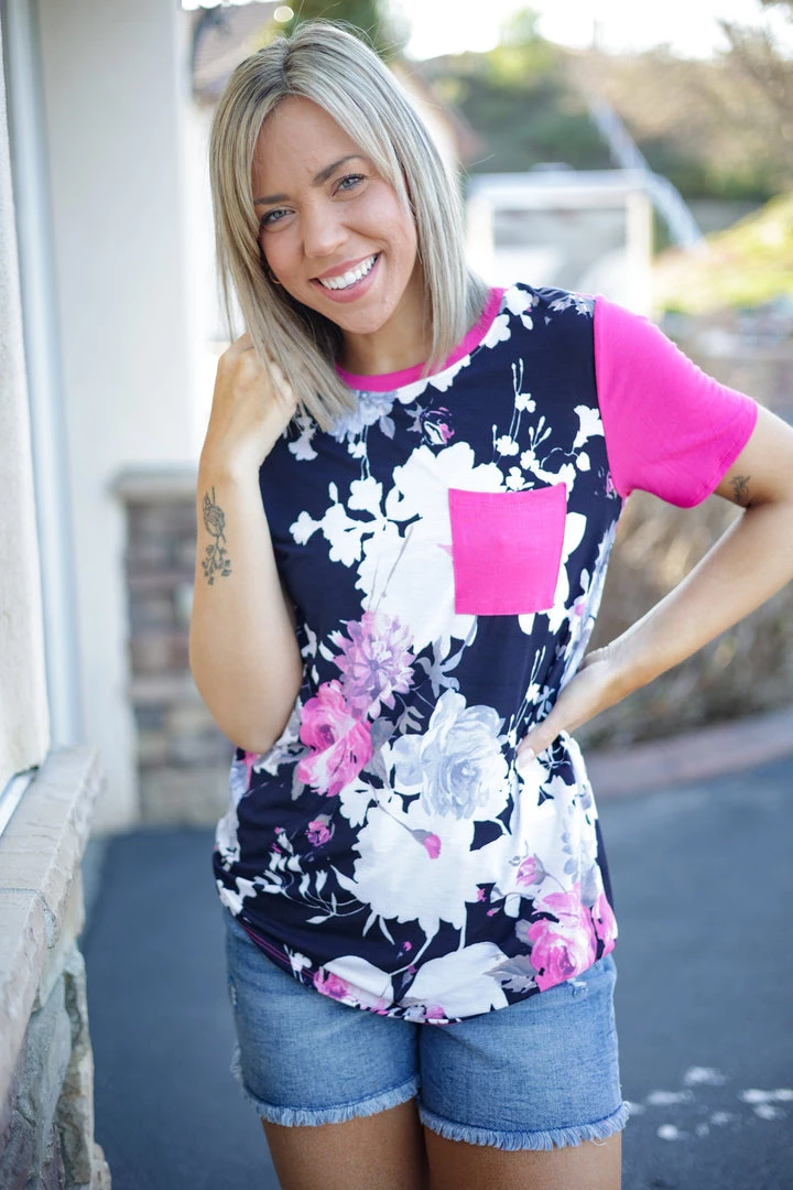 Boutique Simplified Pink Floral Short Sleeve Tops 1 Boutique Simplified Pink Floral Short Sleeve Tops