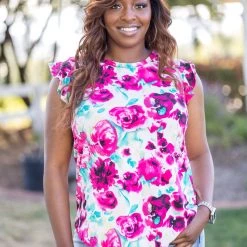 Boutique Simplified Vivacity For Life Flutter Sleeve Tops