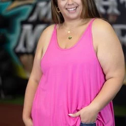 Boutique Simplified Just Breathe Open Back Tank - Hot Pink Tops